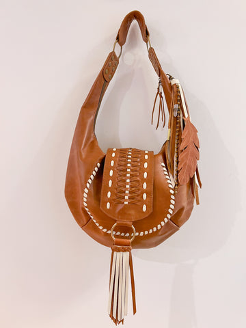 Daisy Hobo Bag - Cafe Leather with Ivory Trim